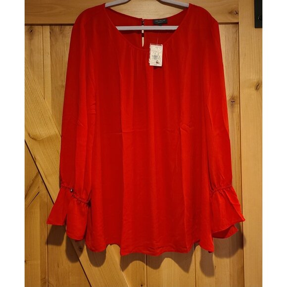 The Limited Tops - New! The Limited Plus Size 2X Red Blouse Bell Sleeve Office Round Neck Career
